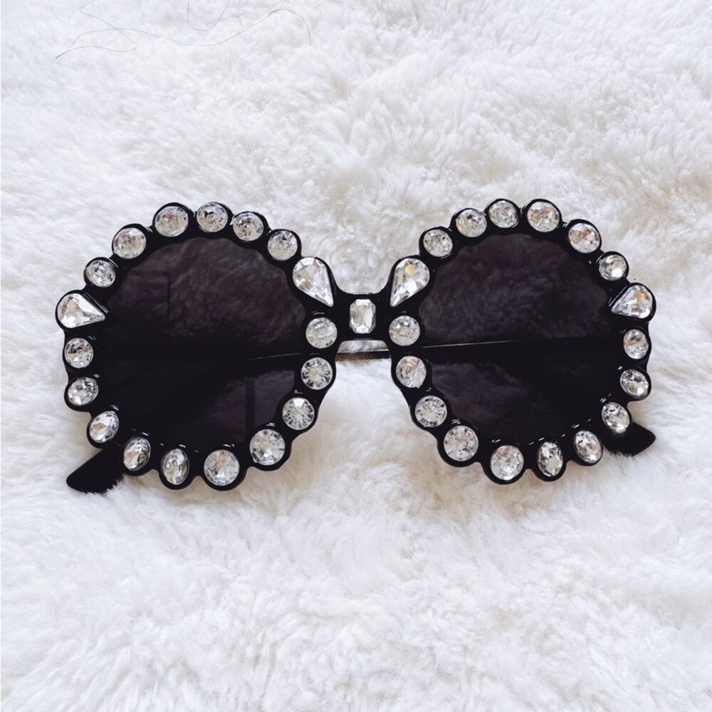 Diana Black & White Round Crystal Embellished Sunglasses